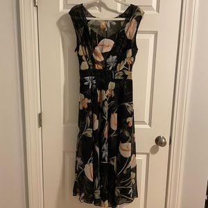WHBM - Black Floral - SL Bodice Overlay Midi Dress - 10